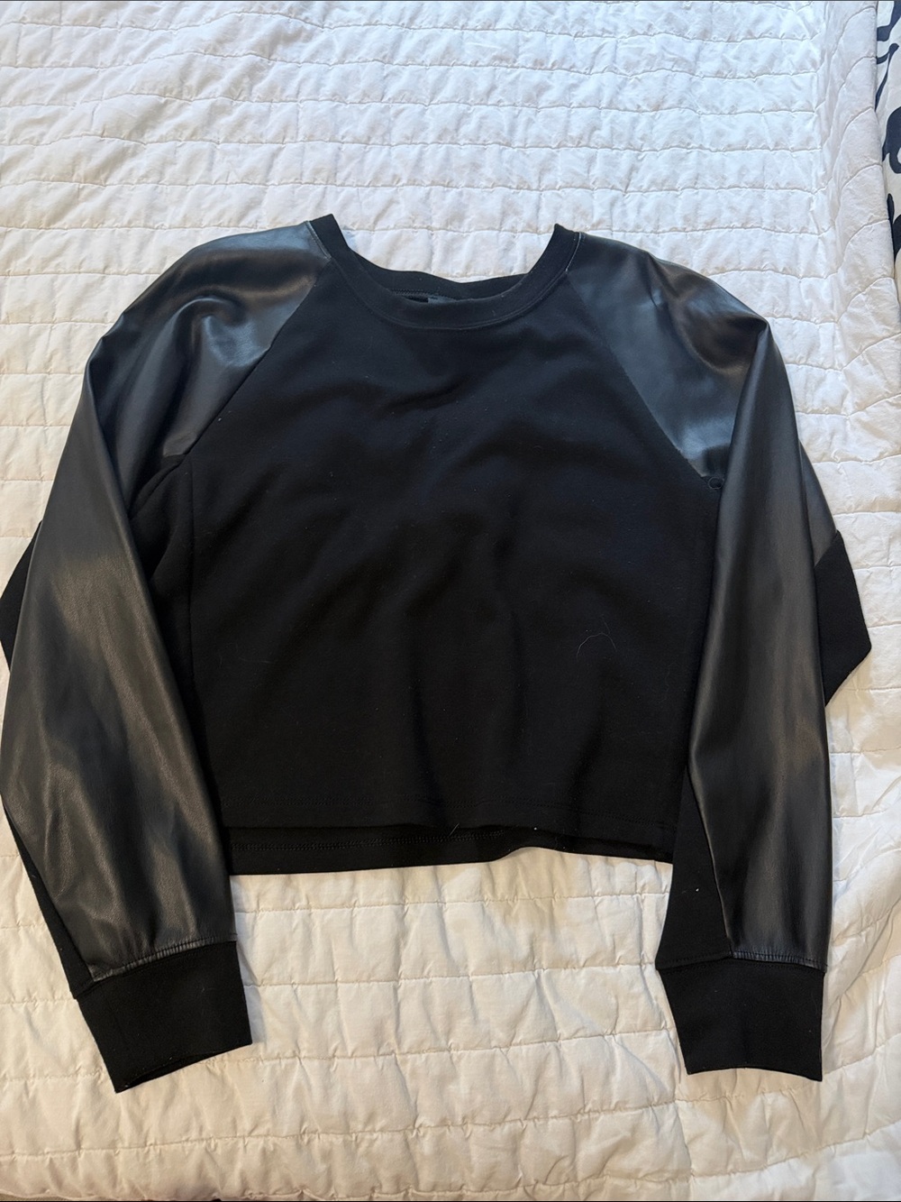 Express Black Sweatshirt with Faux-Leather Sleeves
